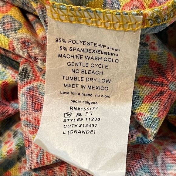 Annabelle Multicolor Blouse Keyhole Neck Bell Sleeve, Size L - Picture 9 of 10